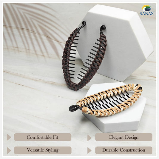 Sanas Banana Clips For Hair Stylish Korean Hair Accessories 2Pcs ((Dark Brown & Light Brown)