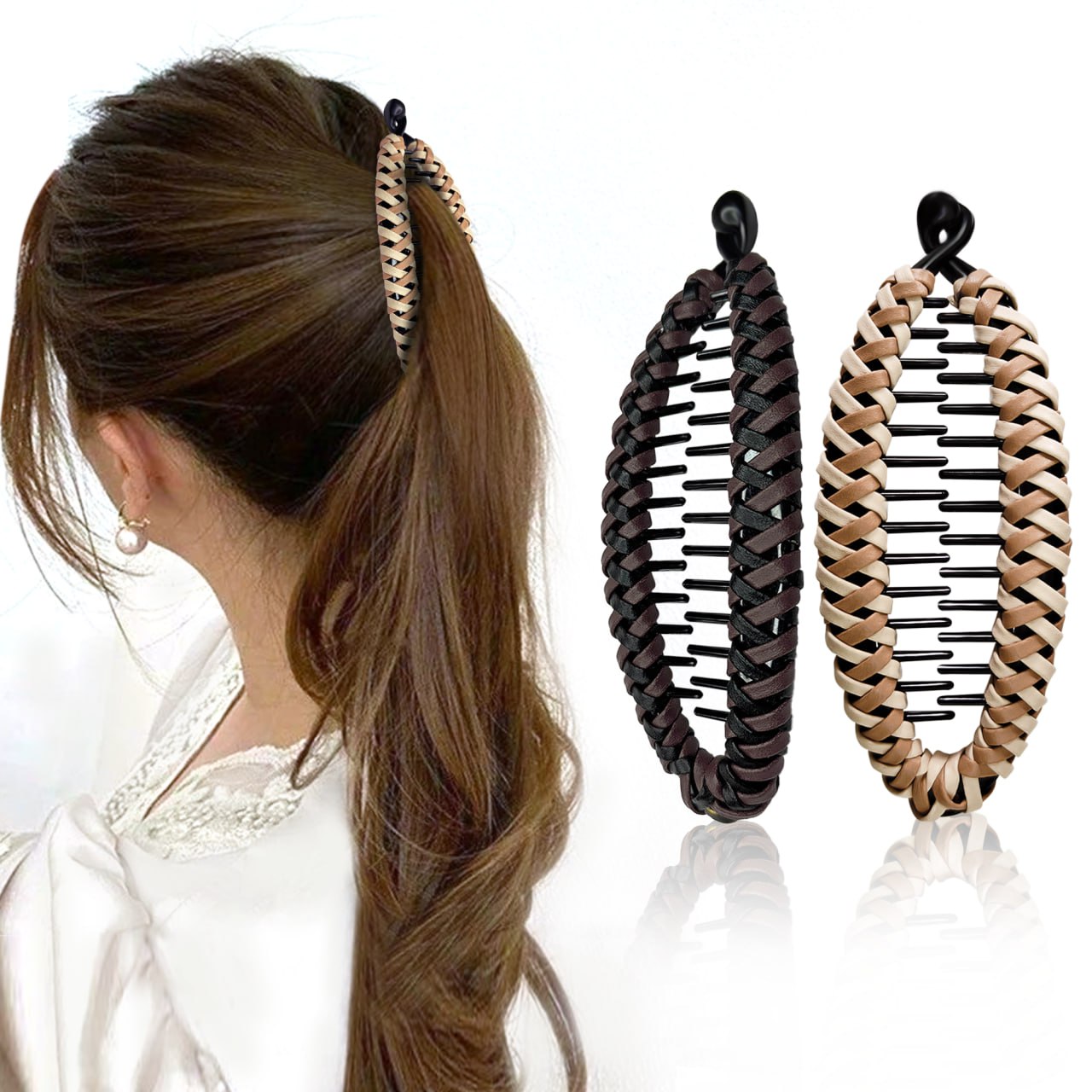 Sanas Banana Clips For Hair Stylish Korean Hair Accessories 2Pcs ((Dark Brown & Light Brown)