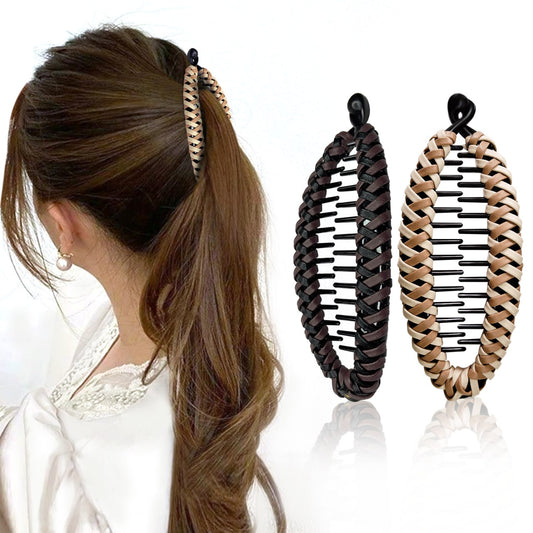 Sanas Banana Clips For Hair Stylish Korean Hair Accessories 2Pcs ((Dark Brown & Light Brown)