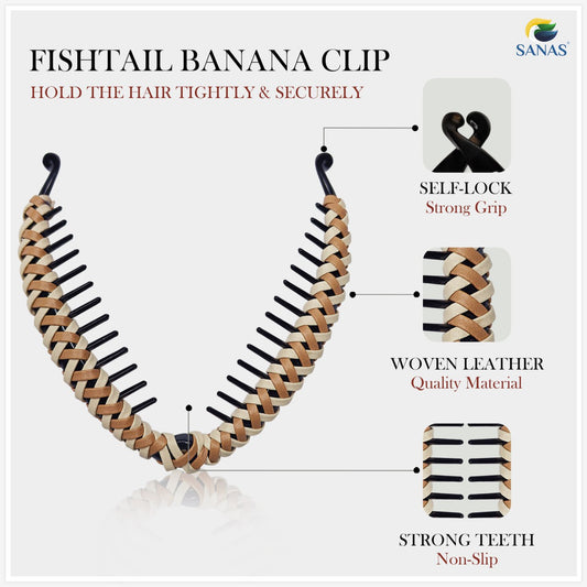 Sanas Banana Clips For Hair Stylish Korean Hair Accessories 2Pcs ((Dark Brown & Light Brown)