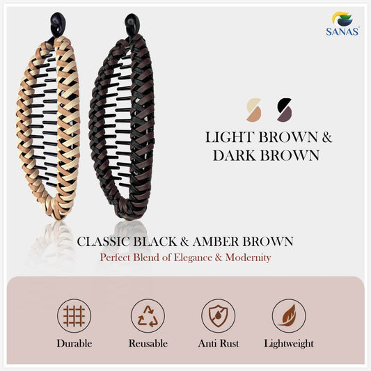 Sanas Banana Clips For Hair Stylish Korean Hair Accessories 2Pcs ((Dark Brown & Light Brown)
