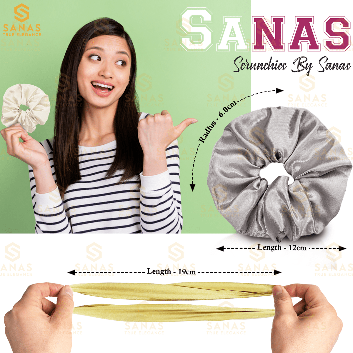 Sanas Satin Silk Srunchies for Women - 12Pcs