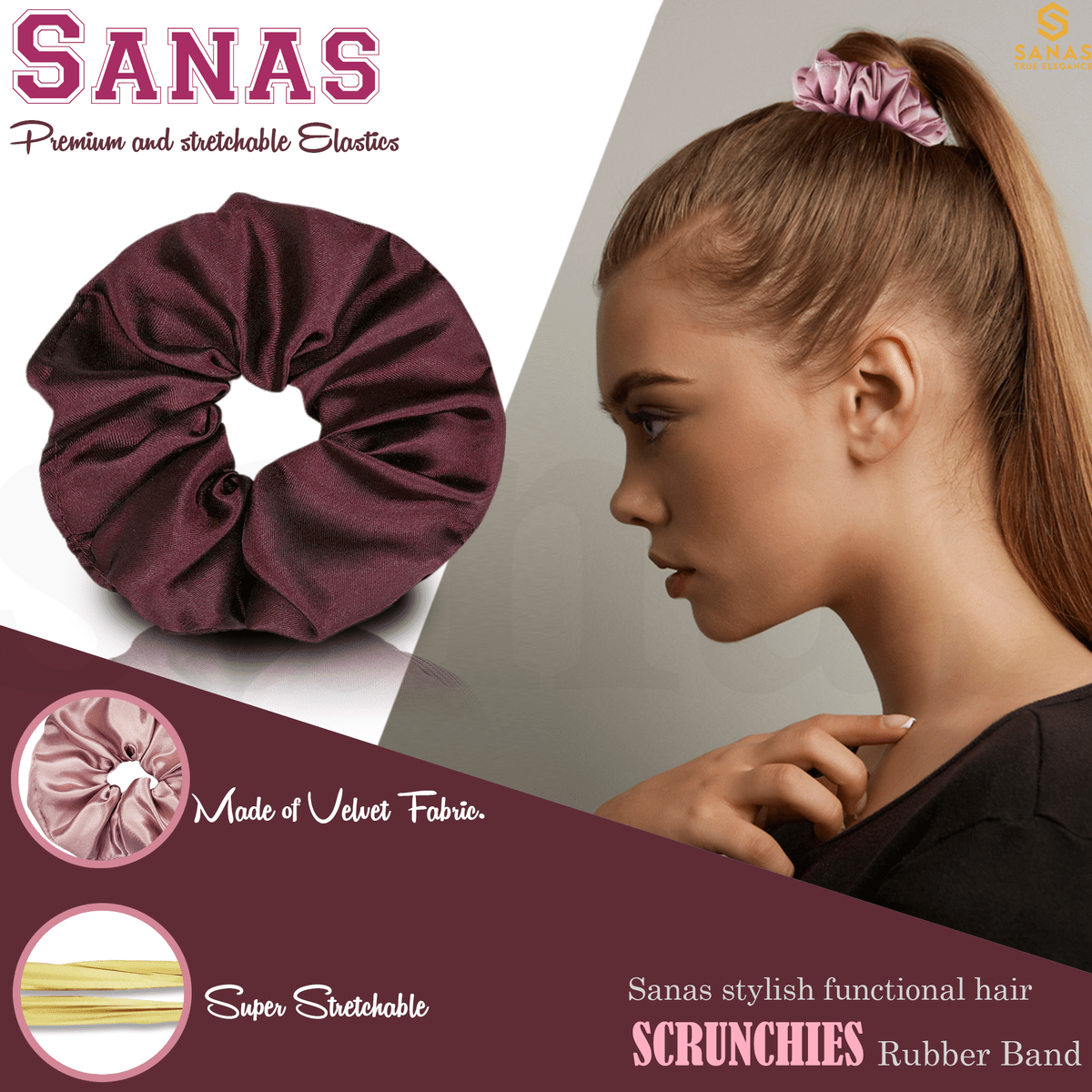 Sanas Satin Silk Srunchies for Women - 12Pcs