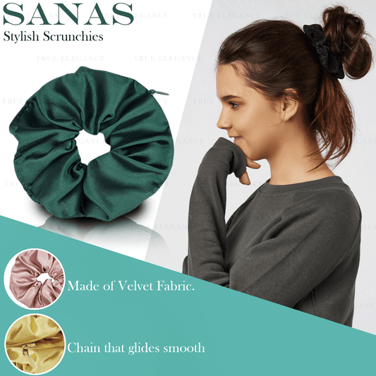 Sanas Satin Hair Scrunchies with Zip Lock for Storage - 12Pcs