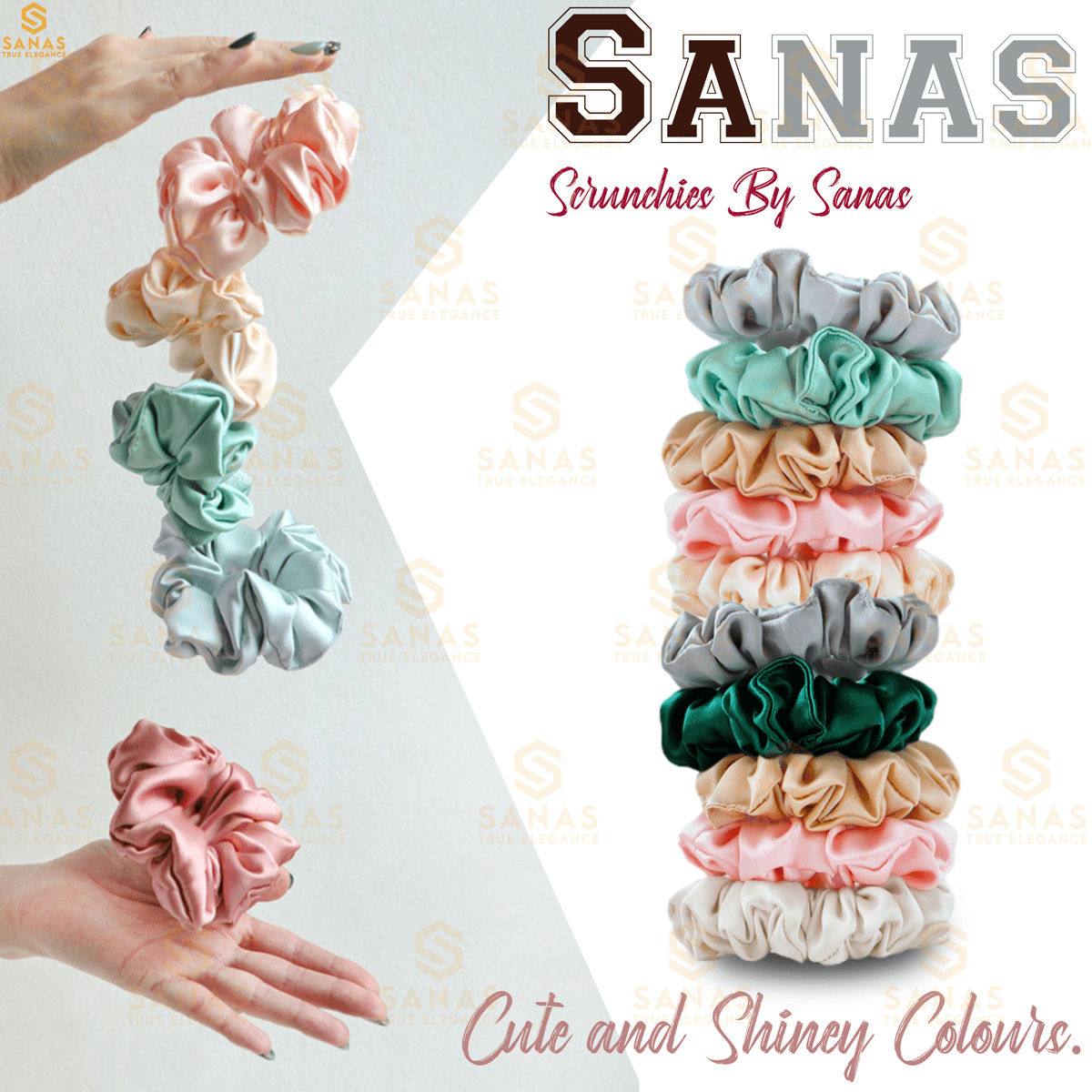Sanas Satin Silk Srunchies for Women - 12Pcs