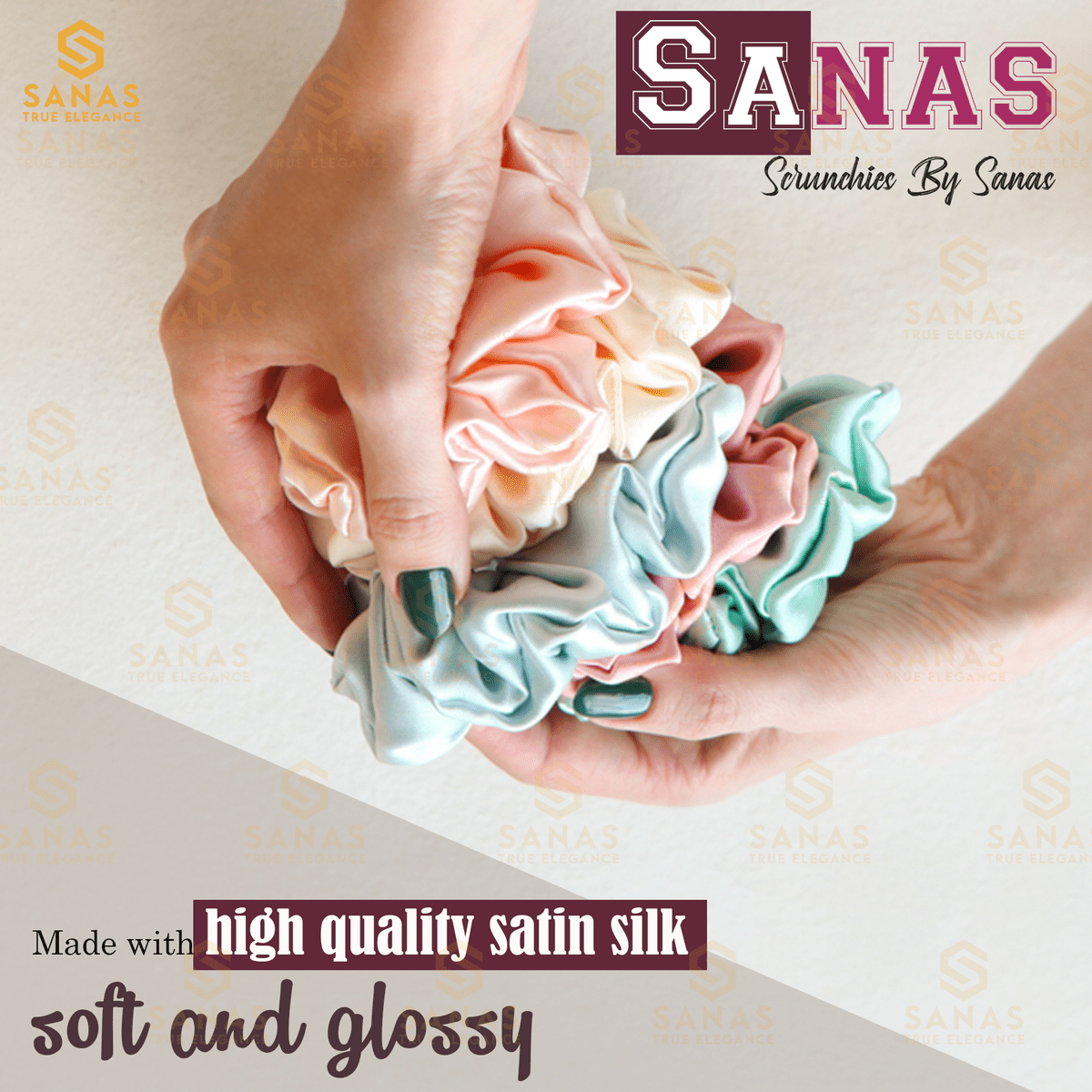 Sanas Satin Silk Srunchies for Women - 12Pcs