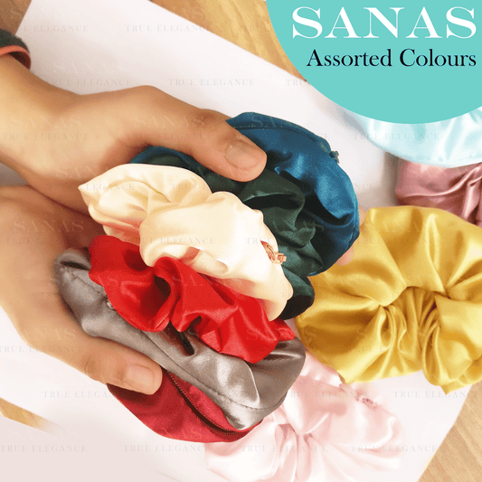 Sanas Satin Hair Scrunchies with Zip Lock for Storage - 12Pcs