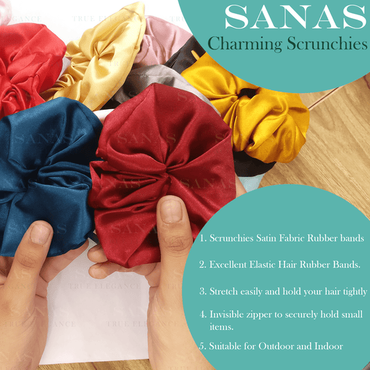 Sanas Satin Hair Scrunchies with Zip Lock for Storage - 12Pcs