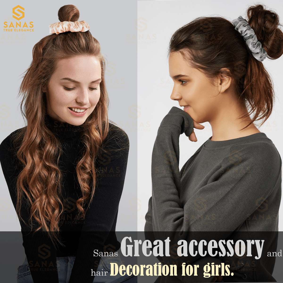 Sanas Satin Silk Srunchies for Women - 12Pcs