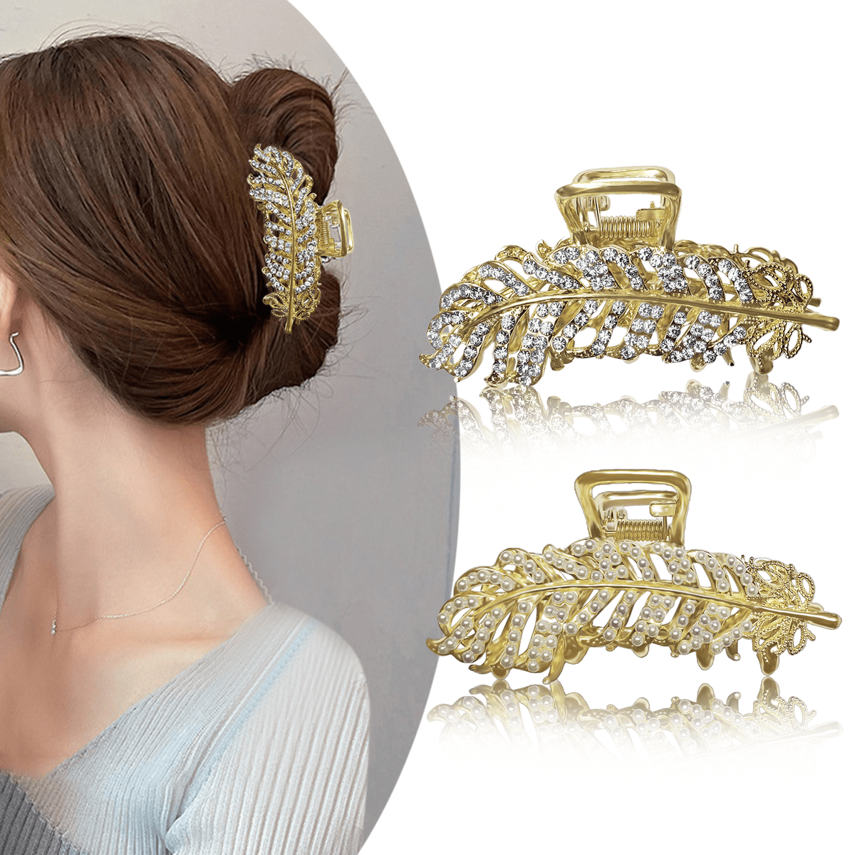 Metal Leaf Pearl Hair Clip Set
