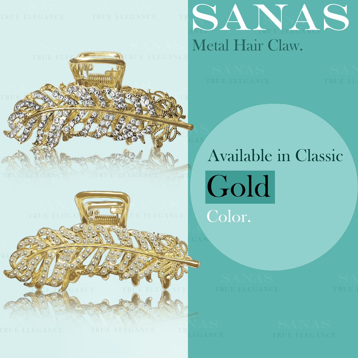 Metal Leaf Pearl Hair Clip Set