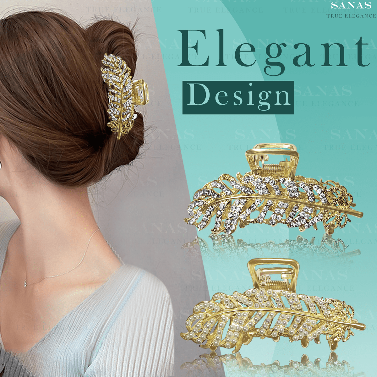 Metal Leaf Pearl Hair Clip Set