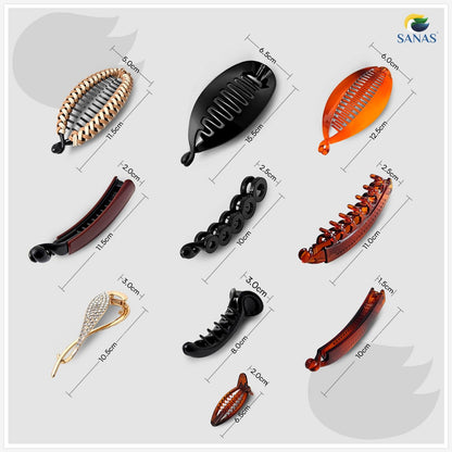 SANAS Premium Banana Clip for Women – Strong Hold Banana Hair Clip for Thick, Thin & Curly Hair, Fancy Fishtail & Korean Style Banana Clutcher (Pick Any 4)