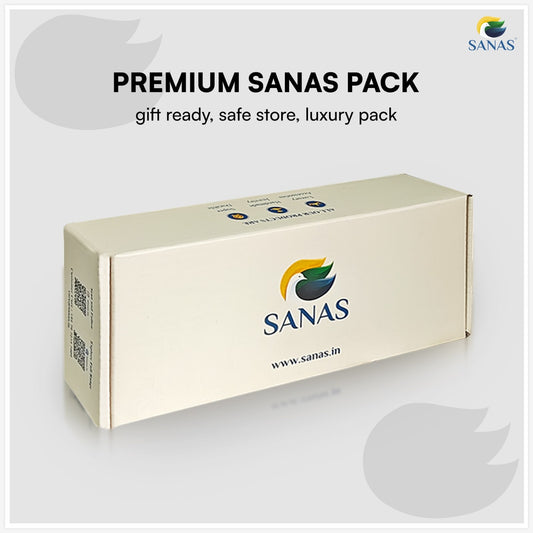 Beige box with SANAS logo and text on a light gray background