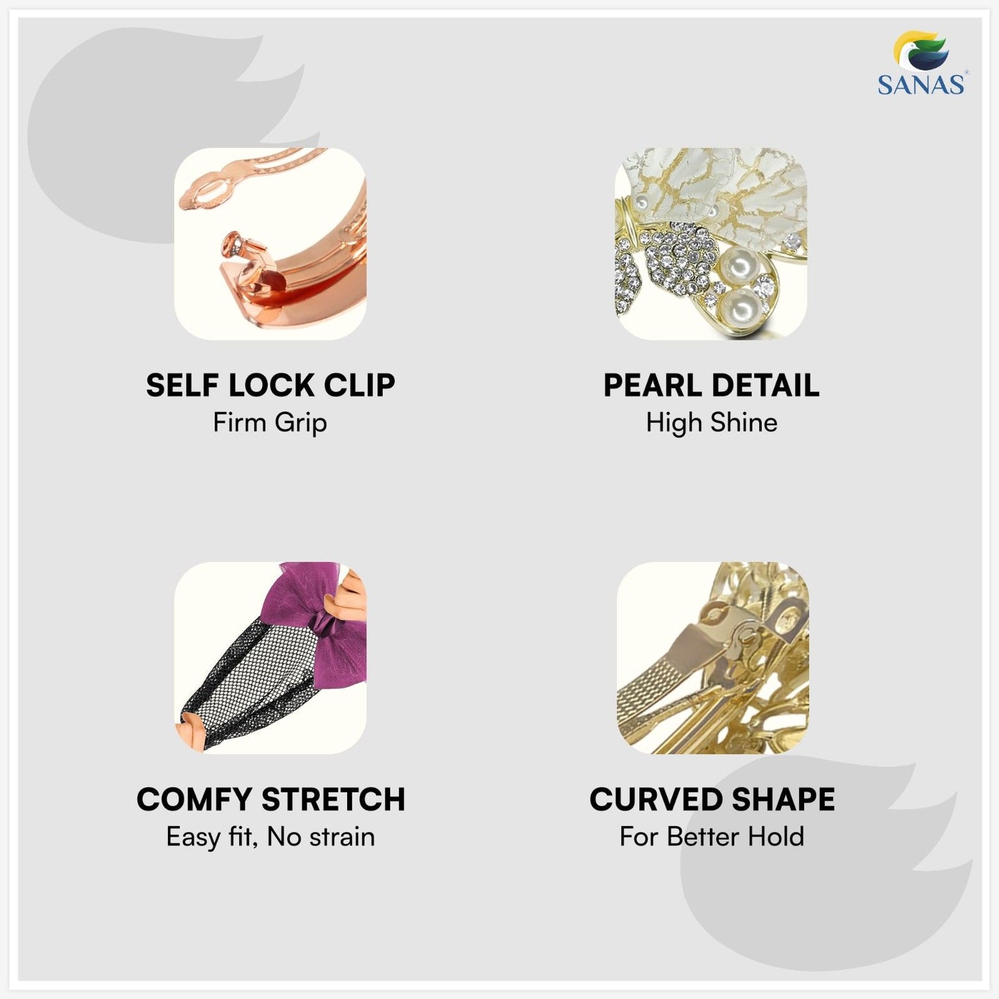 SANAS Glam Hair Accessories for Woman – Premium Hair Clips for Woman Set with Pearl & Butterfly Hair Clips, Metal Hair Barrettes for Hair Bun, Wedding & Party Wear