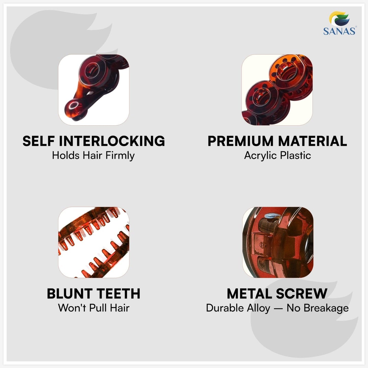 SANAS Premium Banana Clip for Women – Strong Hold Banana Hair Clip for Thick, Thin & Curly Hair, Fancy Fishtail & Korean Style Banana Clutcher (Pick Any 4)