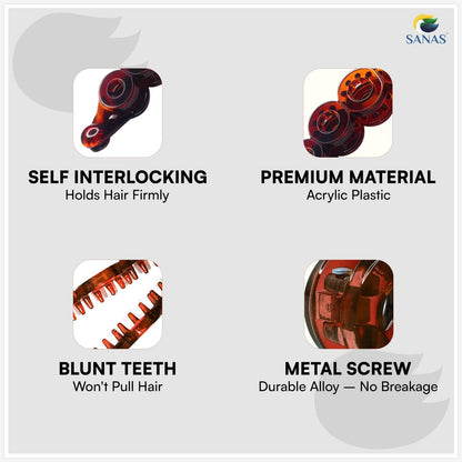 SANAS Premium Banana Clip for Women – Strong Hold Banana Hair Clip for Thick, Thin & Curly Hair, Fancy Fishtail & Korean Style Banana Clutcher (Pick Any 4)