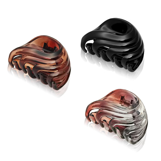 SANAS (3 Pcs) Korean Hair Claw Clips Stylish Aesthetic Clutchers Hair Accessories for Women and Girls Black Brown and Dual Tone (3 Pcs)
