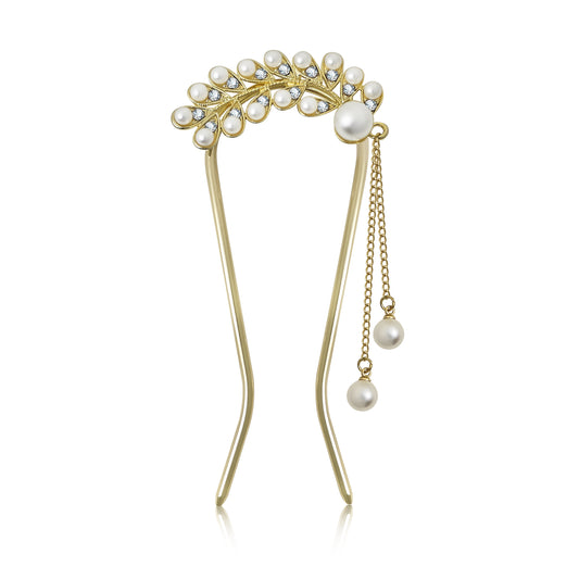 Sanas  Leaf Shape Pearl U Pin For Hair Styling Juda Pin Bun Accessories 1Pc Golden