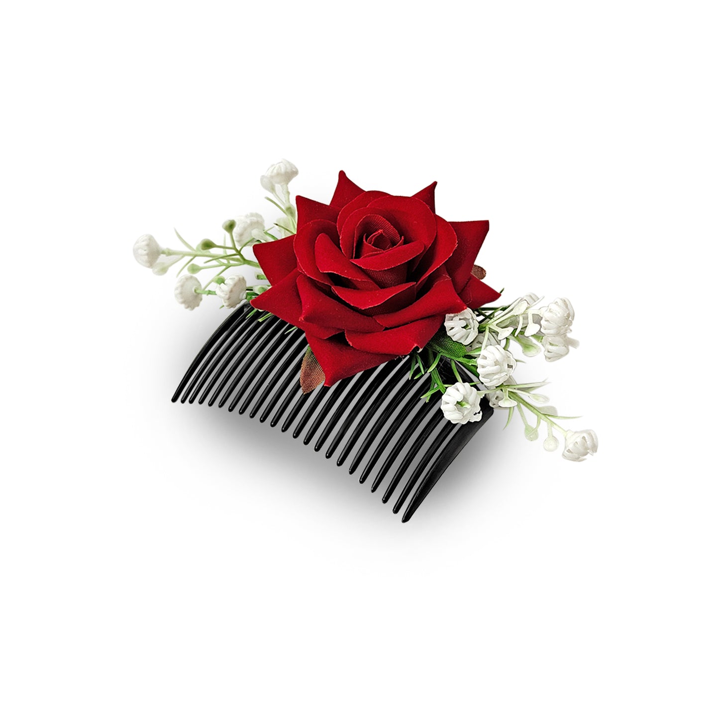 Sanas red rose hair comb clip for women bridal wedding hair accessory