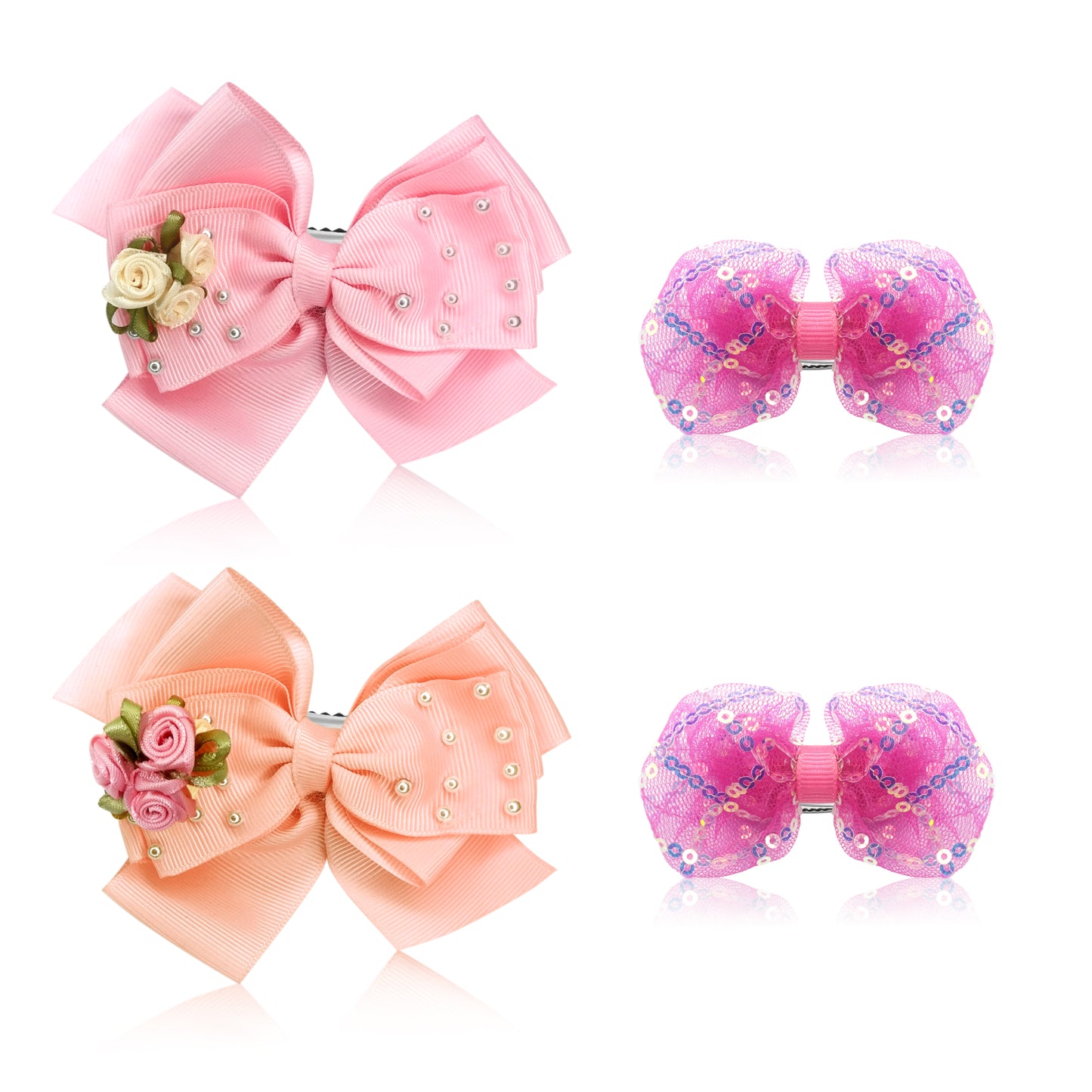 Sanas baby girl bow hair clips set of 4 pink and peach floral hair accessories