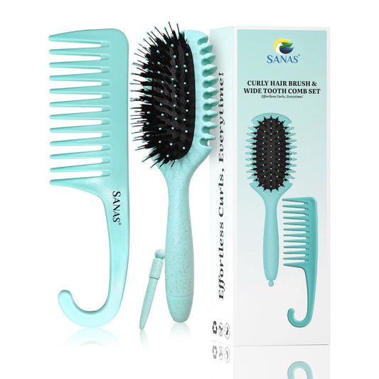 Sanas Curly Hair Brush & Wide Tooth Comb Set 2Pc