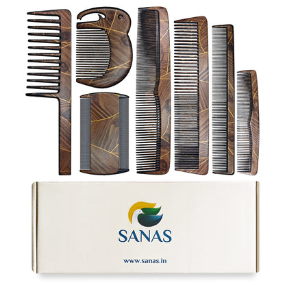Sanas Comb Set For Women (7Pcs) Wood-Like Plastic Wooden Comb