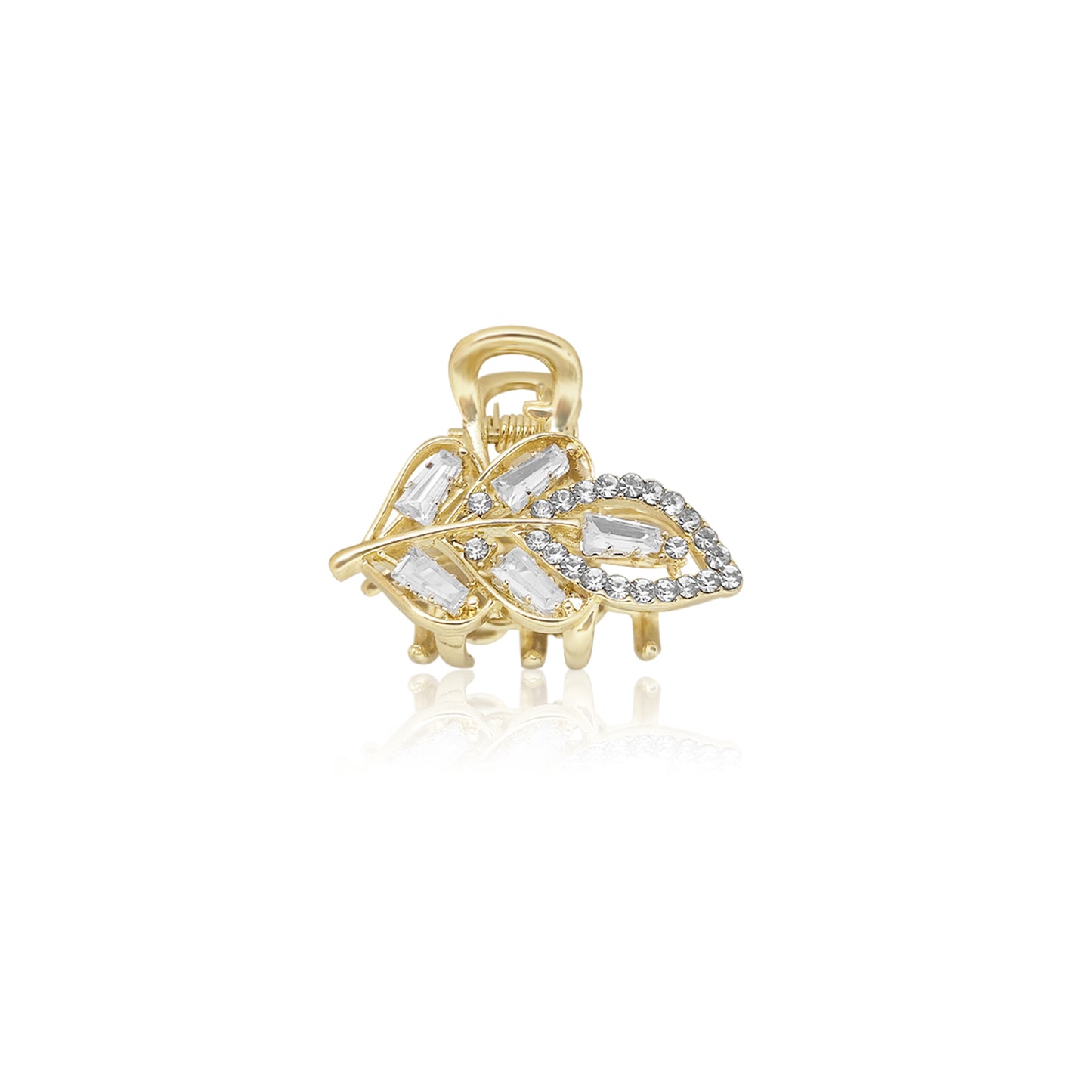 Sanas Golden Crystal Leaf Hair Clip Korean Mini Claw Clip for Women