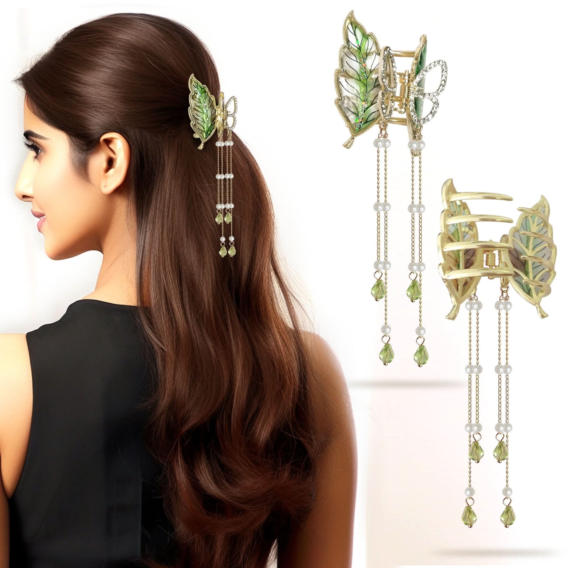 SANAS (1 Pc) Butterfly Beads Tassel Hair Clip Resin Hair Accessories for Women and Girls (1 Pc)