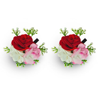 Sanas (2Pcs) Rose Clips For Women Stylish Artificial Flower For Hair Accessories For Woman Wedding Alligator Hair Clips For Girls Hair Flower Accessories For Women (Fancy Red, Pink, White Rose) (2Pcs)