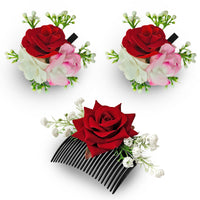 SANAS Red Rose Hair Accessories for Women 3Pcs Floral Hair Clip Set