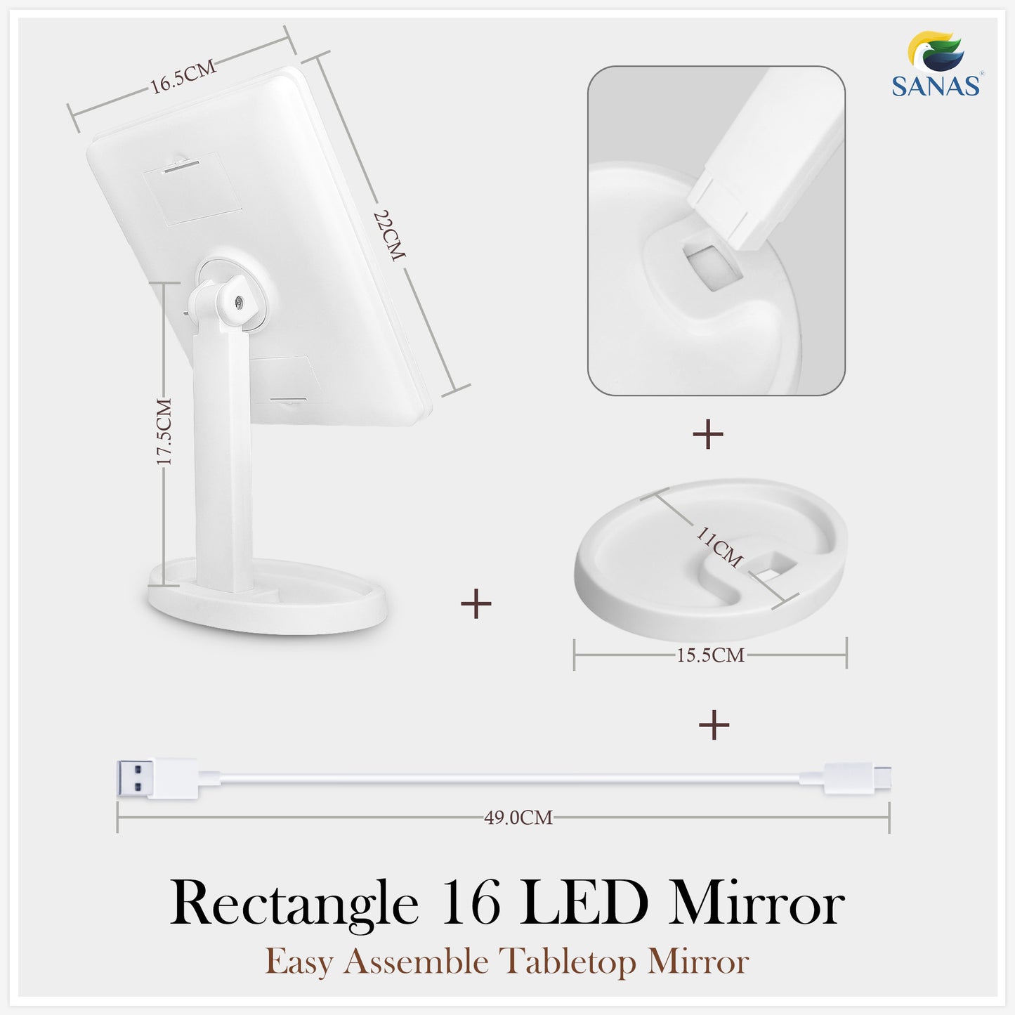 Sanas Makeup Mirror with LED Lights - 1Pc