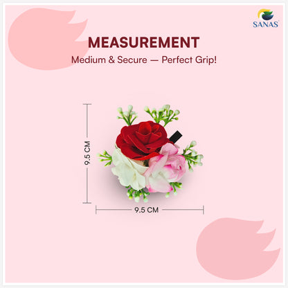 Sanas (2Pcs) Rose Clips For Women Stylish Artificial Flower For Hair Accessories For Woman Wedding Alligator Hair Clips For Girls Hair Flower Accessories For Women (Fancy Red, Pink, White Rose) (2Pcs)