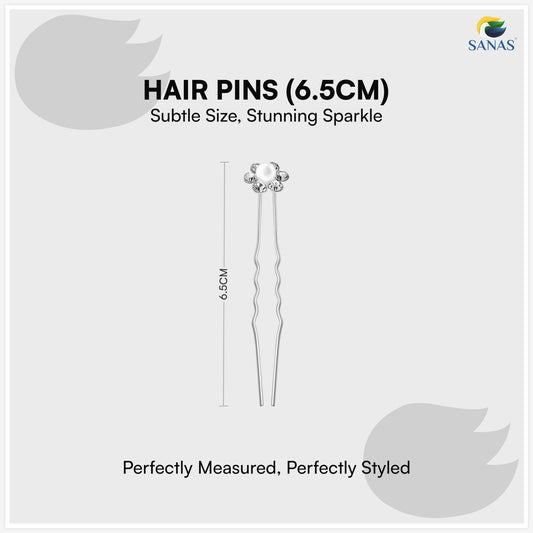 Sanas Pearl Juda Pin Set – CR Silver Bun & Updo Hair Accessories – 12 Pcs