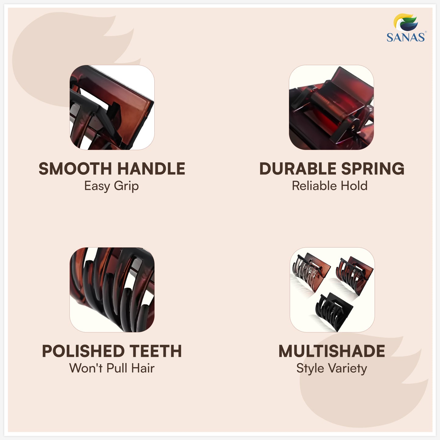 SANAS (3 Pcs) Hair Claw Clips Stylish Aesthetic Clutchers Cute Hair Accessories for Women and Girls Versatile 3 Shades (3 Pcs)