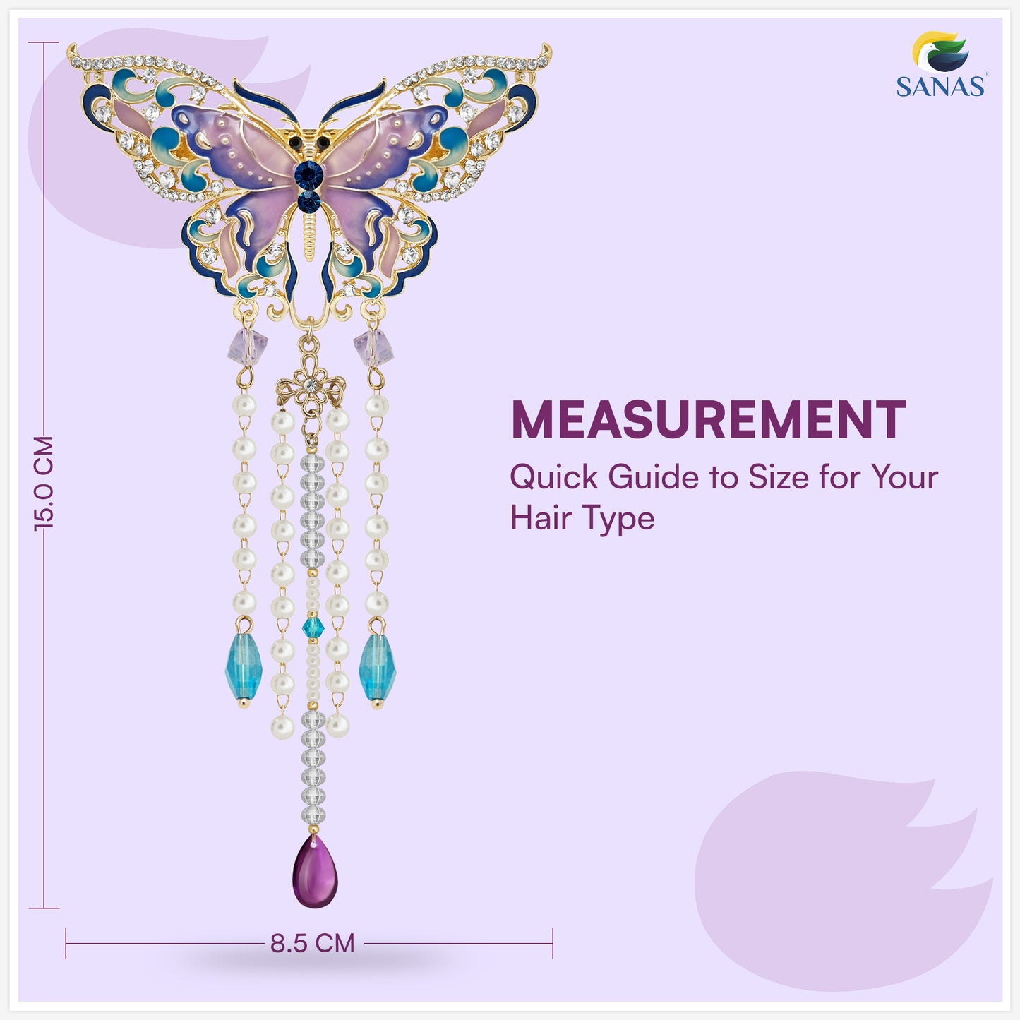 Sanas Multicolor Butterfly Barrette With Tassel 1 Pc