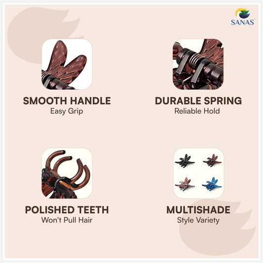 Sanas (4Pcs) Hair Clips For Girls Chic Dragonfly Clutchers For Hair Clips For Women Stylish Claw Clips For Women Aesthetic Cute Hair Accessories Fashion Accessories For Girls Teenage 4 Shades (4Pcs)