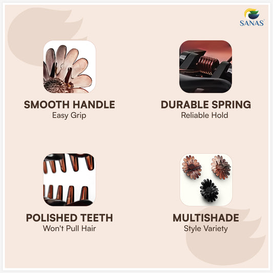 SANAS (3 Pcs) Flower Hair Clips Stylish Sunflower Claw Clips Hair Accessories for Women and Girls Multi Shade Variety (3 Pcs)