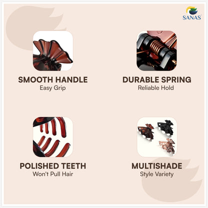 SANAS (3 Pcs) Shell Design Hair Claw Clips Stylish Aesthetic Clutchers Hair Accessories for Women and Girls Versatile 3 Shades (3 Pcs)
