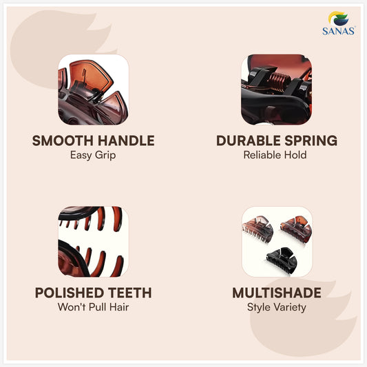 SANAS (3 Pcs) Korean Hair Claw Clips Stylish Aesthetic Fashion Hair Accessories for Women and Girls Versatile 3 Shades (3 Pcs)