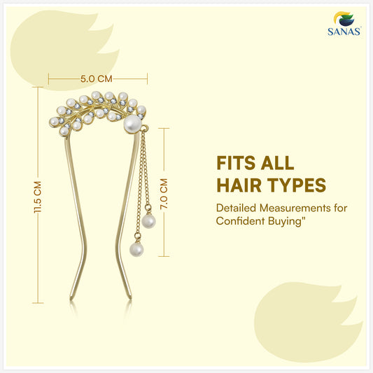 Sanas  Leaf Shape Pearl U Pin For Hair Styling Juda Pin Bun Accessories 1Pc Golden