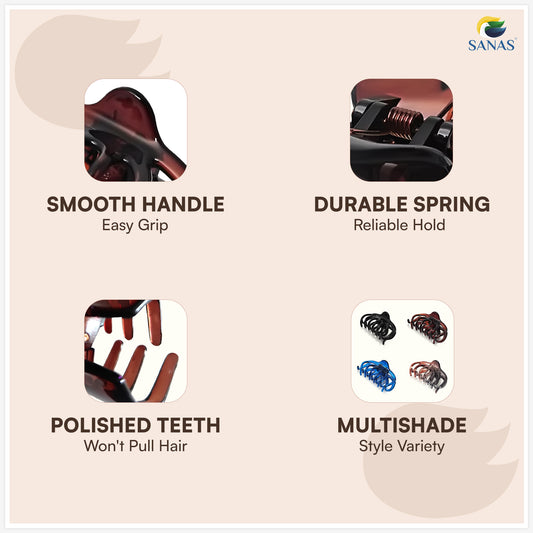 SANAS (4 Pcs) Stylish Small Hair Claw Clips Aesthetic Cute Hair Accessories for Women and Girls Versatile 4 Shades (4 Pcs)