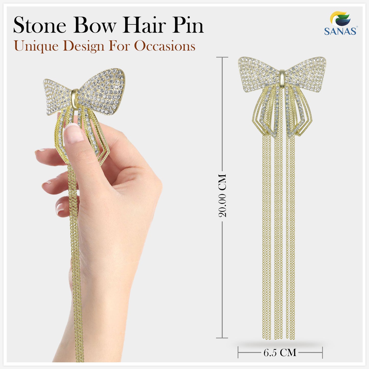 Sanas Rhinestone Bow Knot Tassel Clip 1Pc