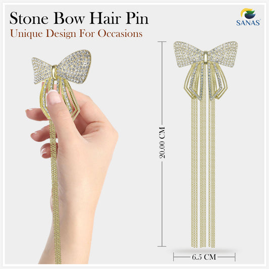 Sanas Rhinestone Bow Knot Tassel Clip 1Pc