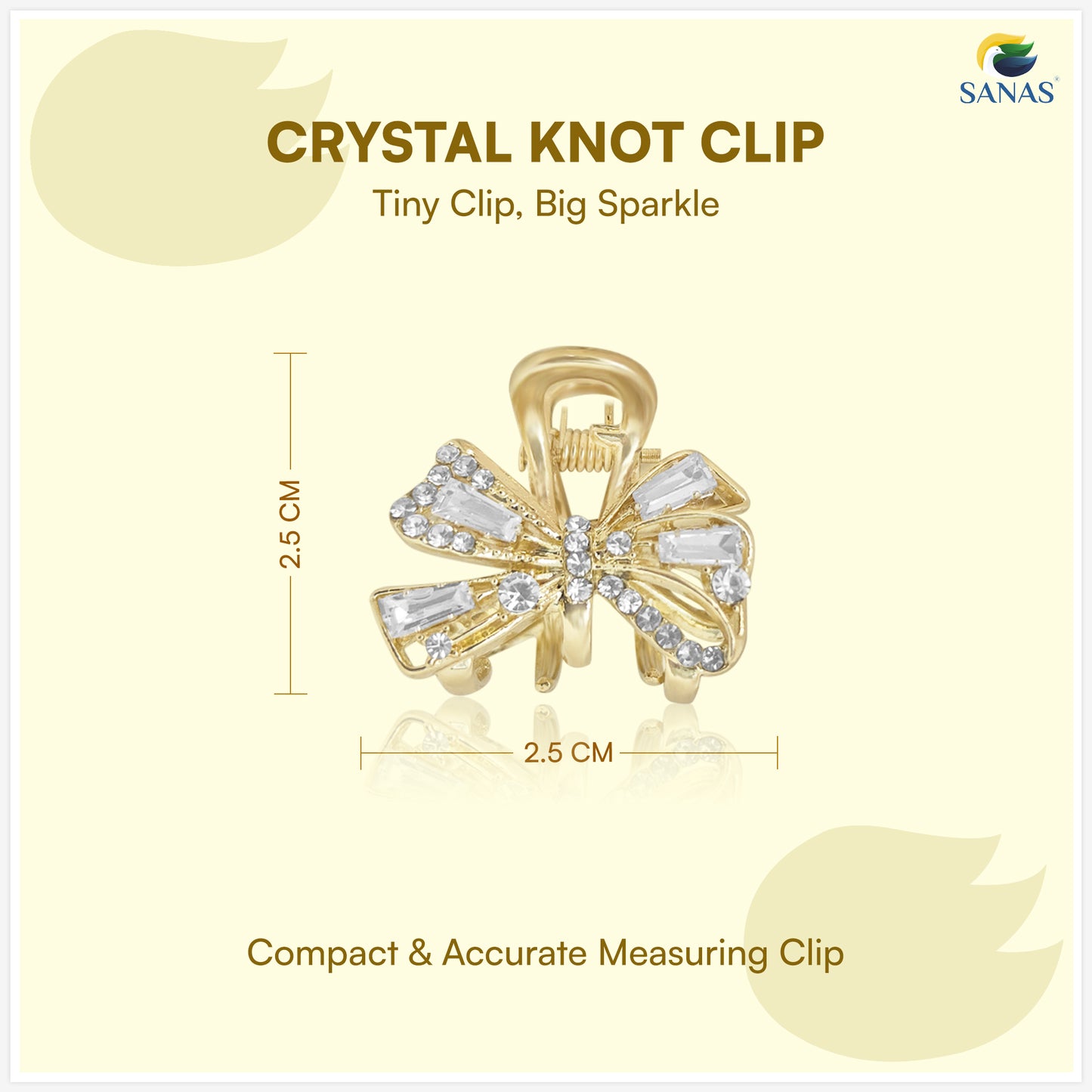 Sanas Tiny Crystal Knot Hair Clip For Women 1 Pc