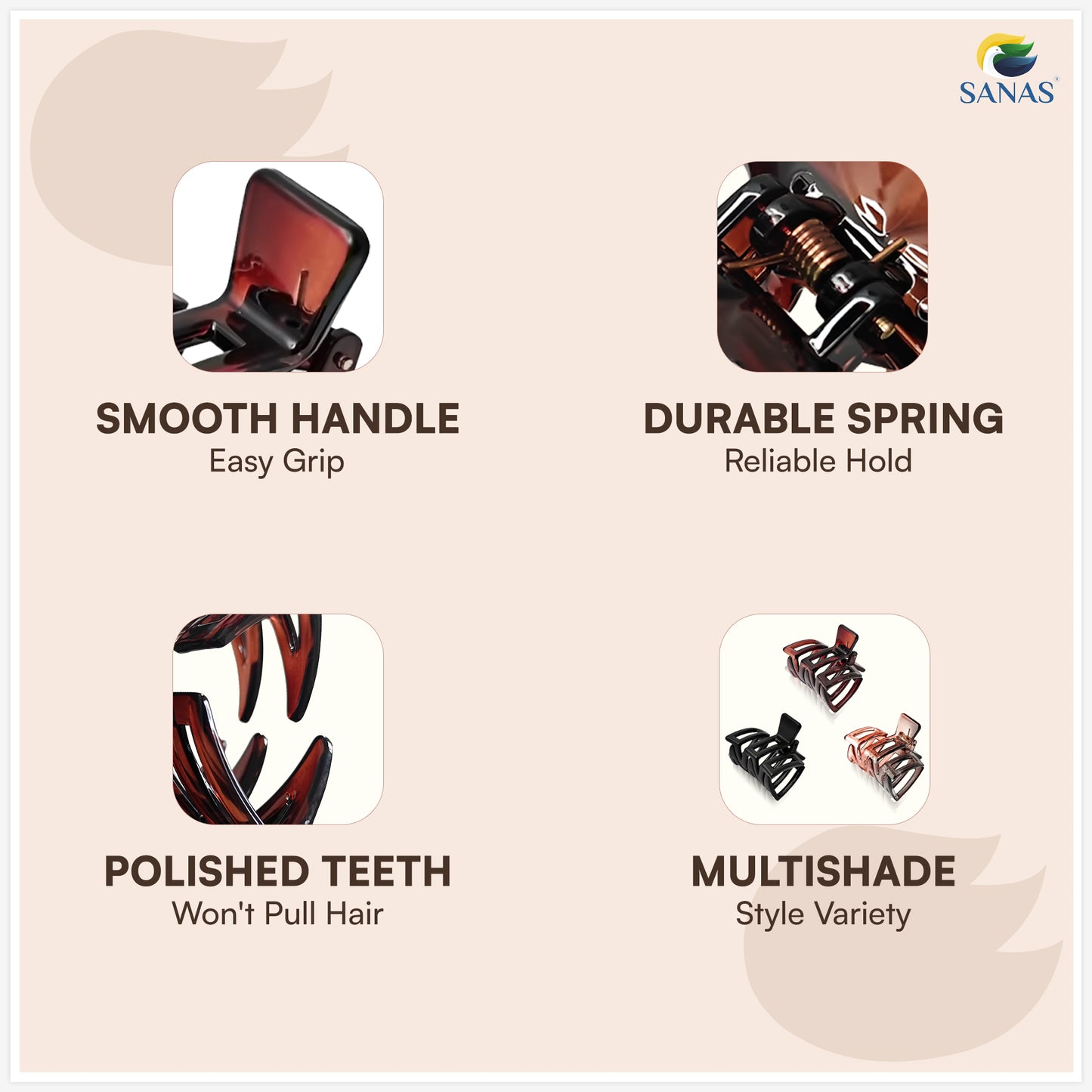 SANAS (3 Pcs) Plastic Hair Claw Clips Stylish Aesthetic Clutchers Hair Accessories for Women and Girls Versatile 3 Shades (3 Pcs)