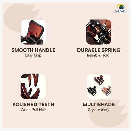 SANAS (3 Pcs) Plastic Hair Claw Clips Stylish Aesthetic Clutchers Hair Accessories for Women and Girls Versatile 3 Shades (3 Pcs)