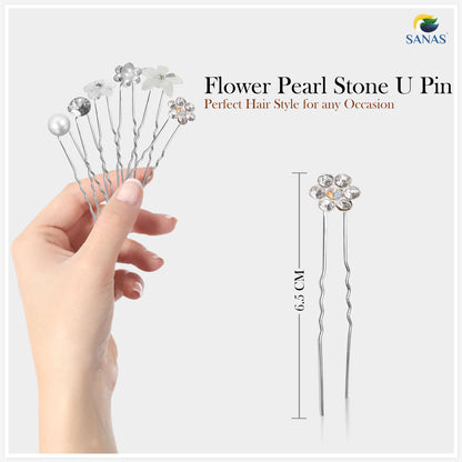 Sanas Crystal Rhinestone Pearl Stone U-Pin - 30Pcs