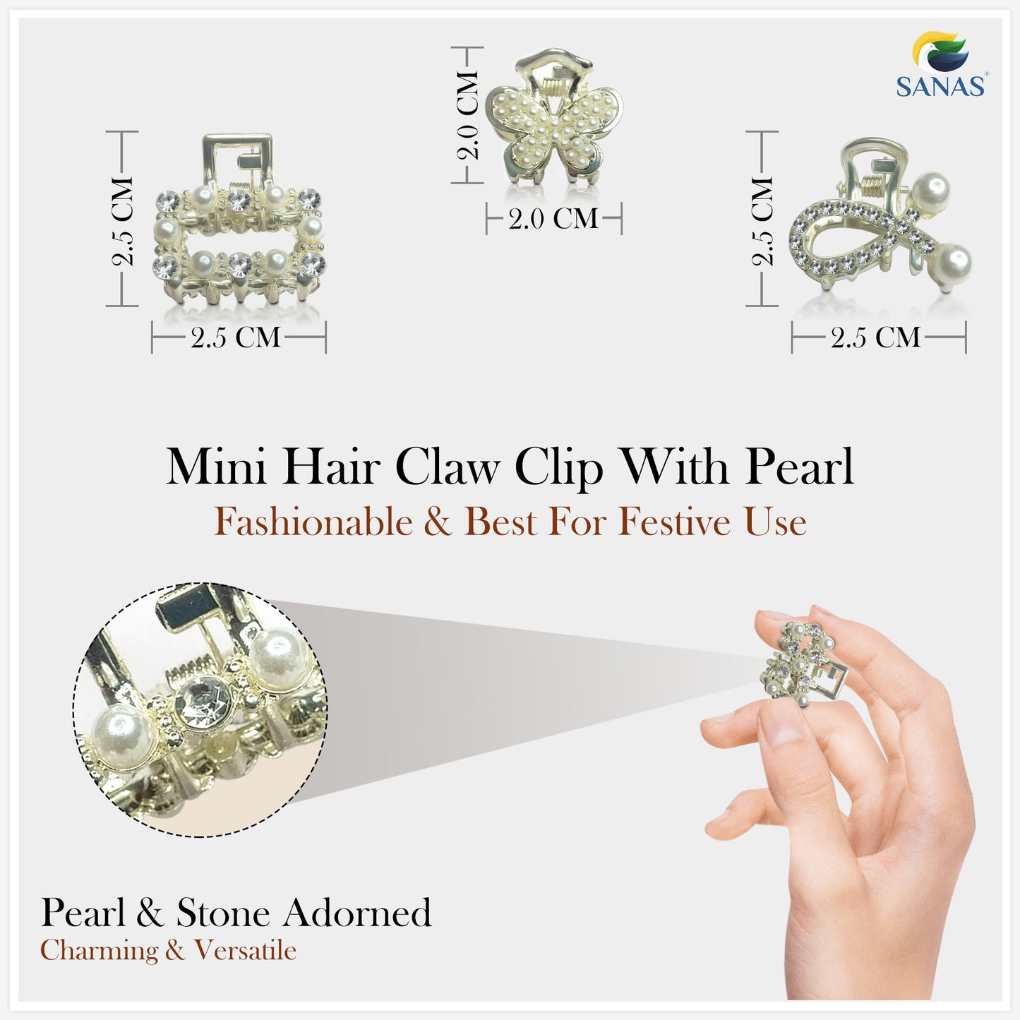 Sanas Small Stone Clips for Hair 7Pcs