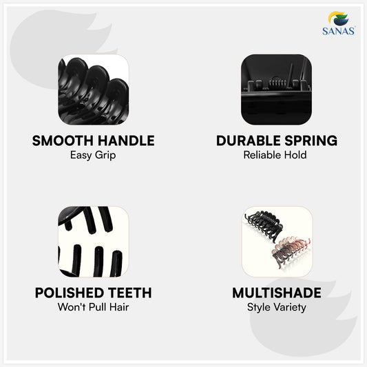SANAS (2 Pcs) Korean Hair Claw Clips Stylish Aesthetic Clutchers Hair Accessories for Women and Girls Versatile Black and Dual Tone (2 Pcs)
